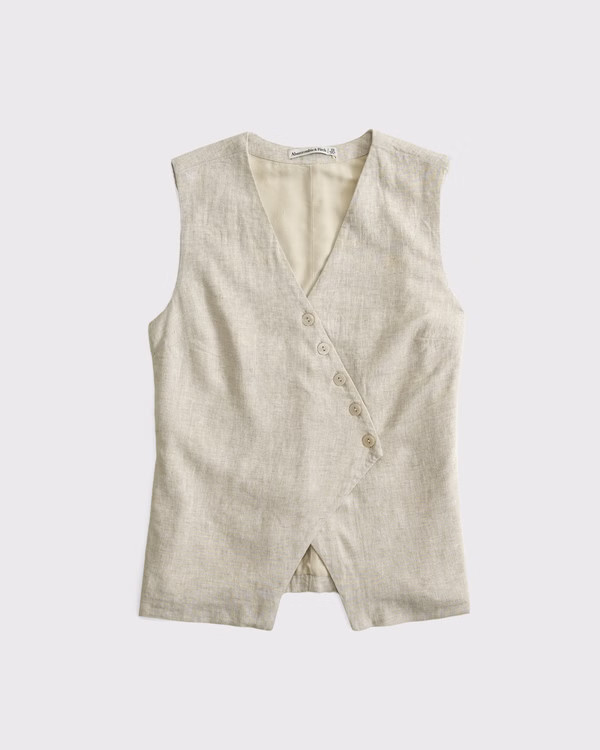 Asymmetrical Linen-Blend Vest | Abercrombie & Fitch (US)