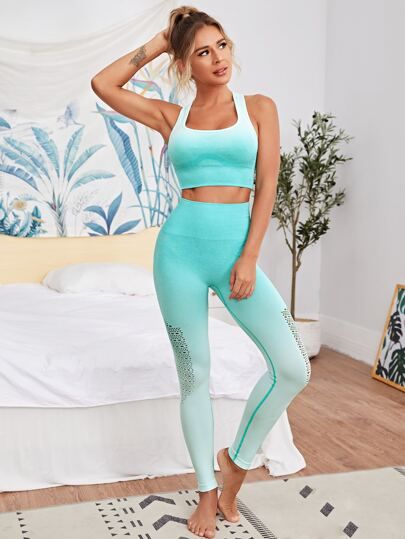 Ombre Print Hollow Out Sports Set | SHEIN