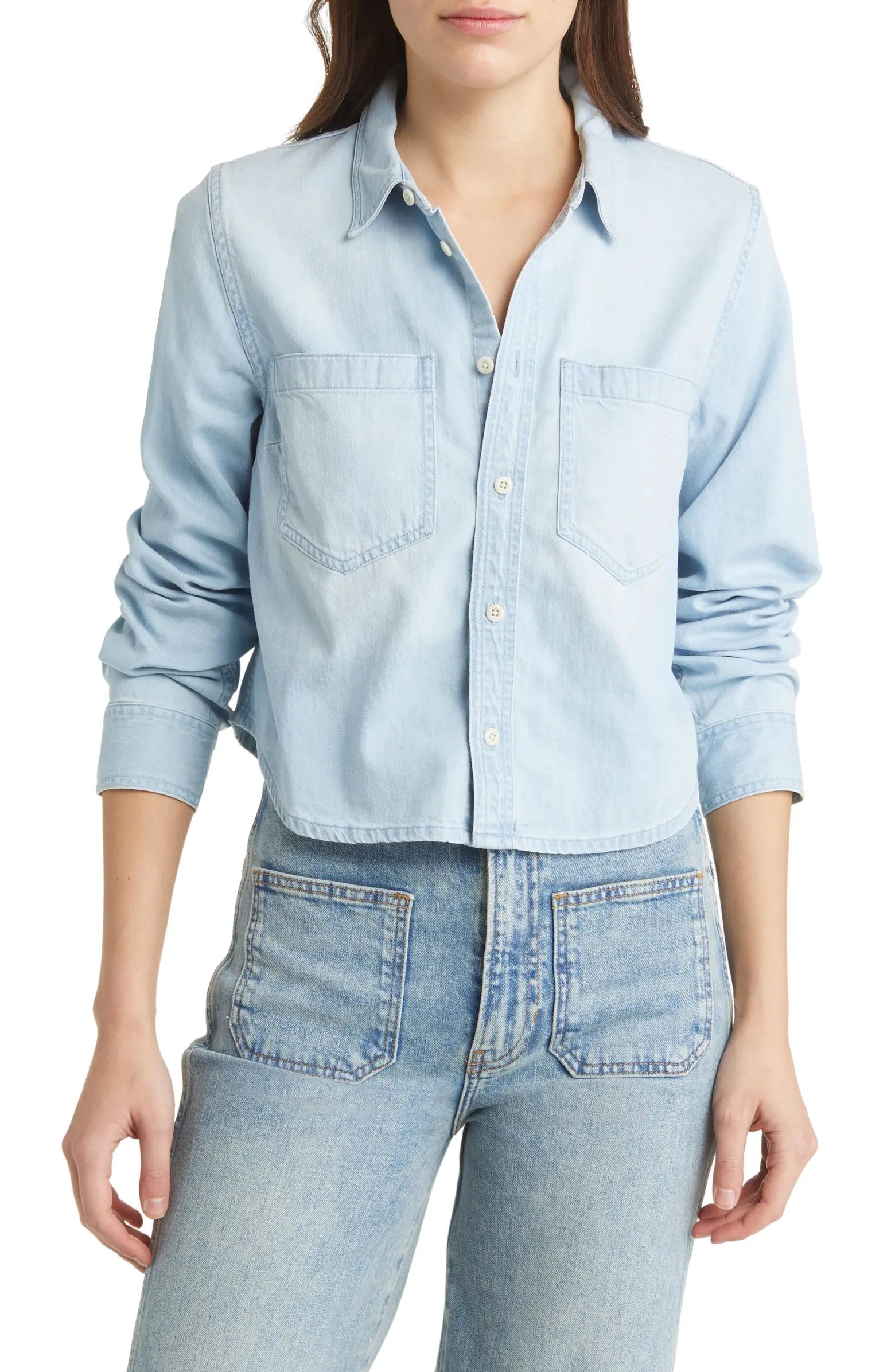 Crop Straight Hem Denim Button-Up Shirt | Nordstrom