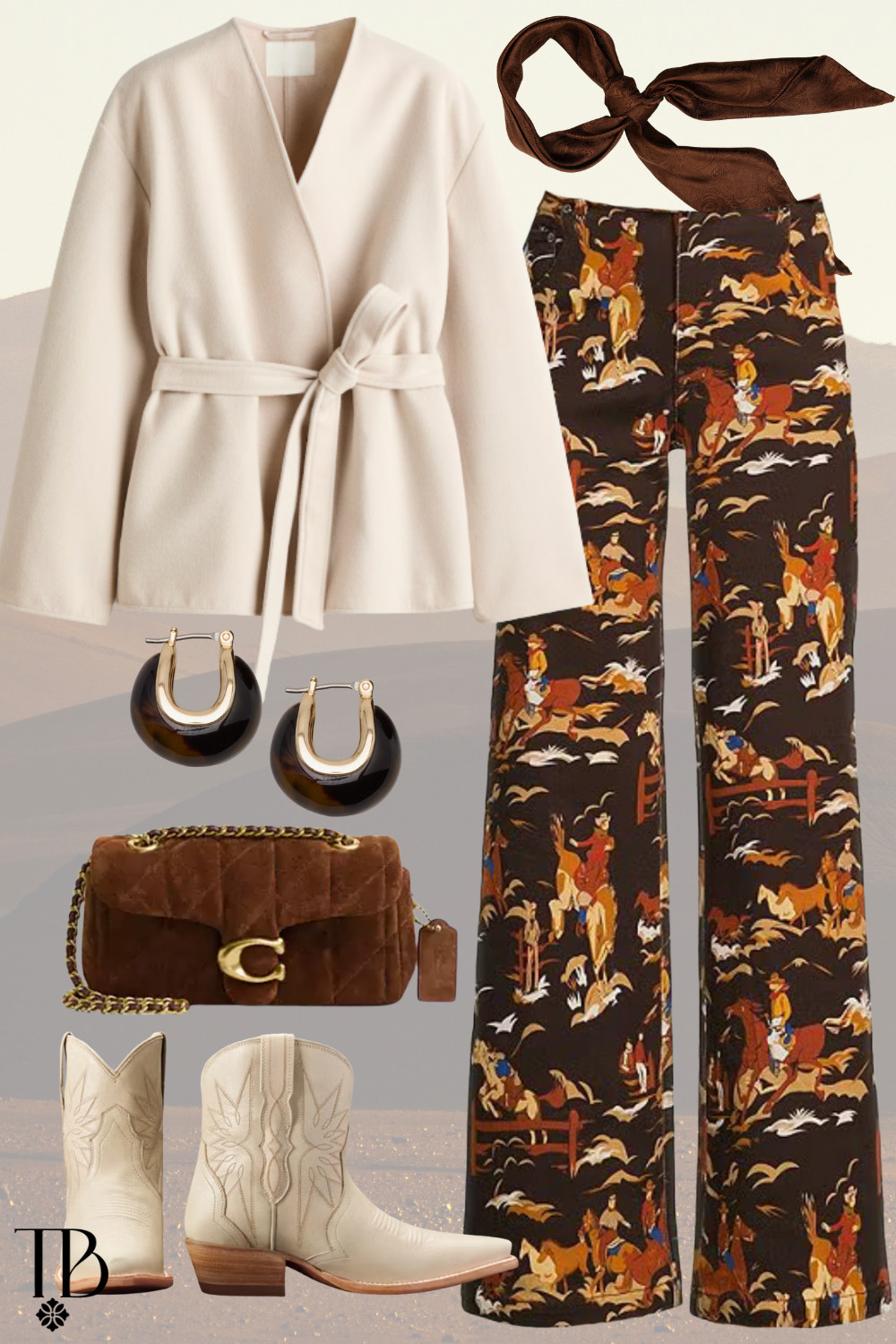 Western vibes today: printed trousers, cream wrap jacket, cowgirl boots & suede shoulder bag 🤎 

 

 #LTKootd #LTKSeasonal #LTKTravel