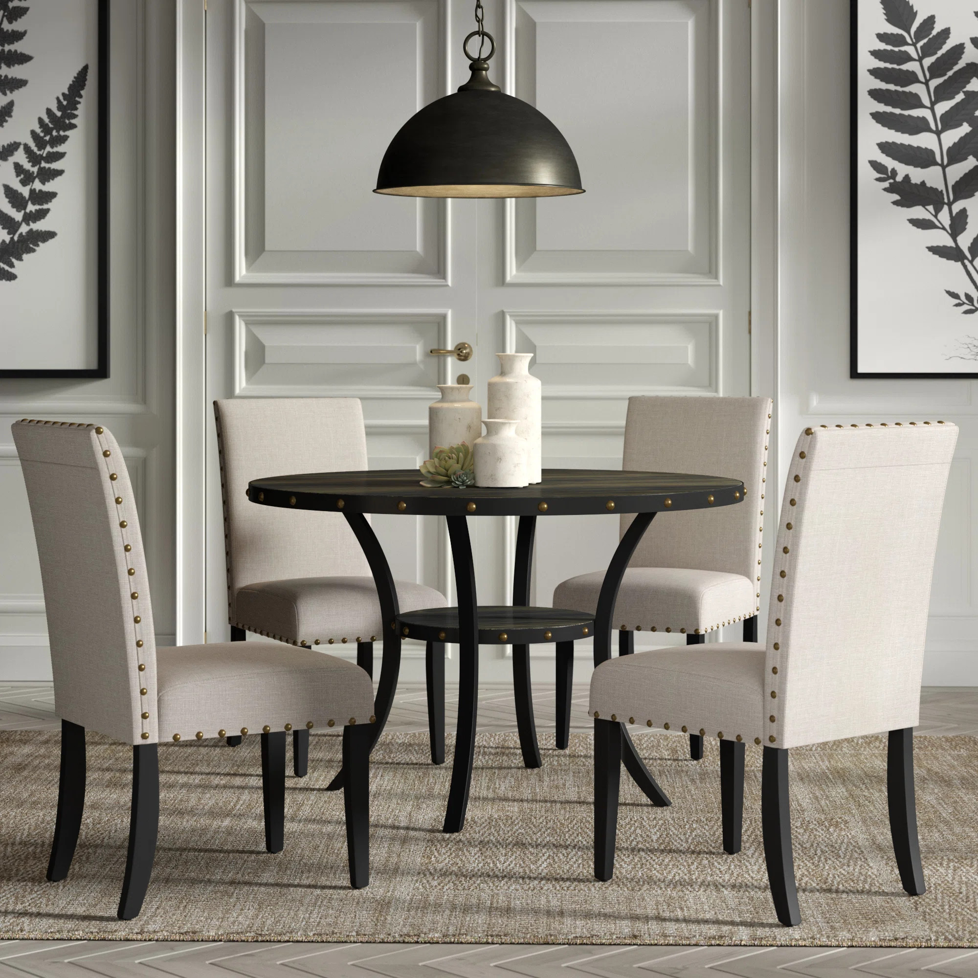 Carliana 4 - Person Solid Wood Solid Wood Top Four Leg Dining Set | Wayfair North America