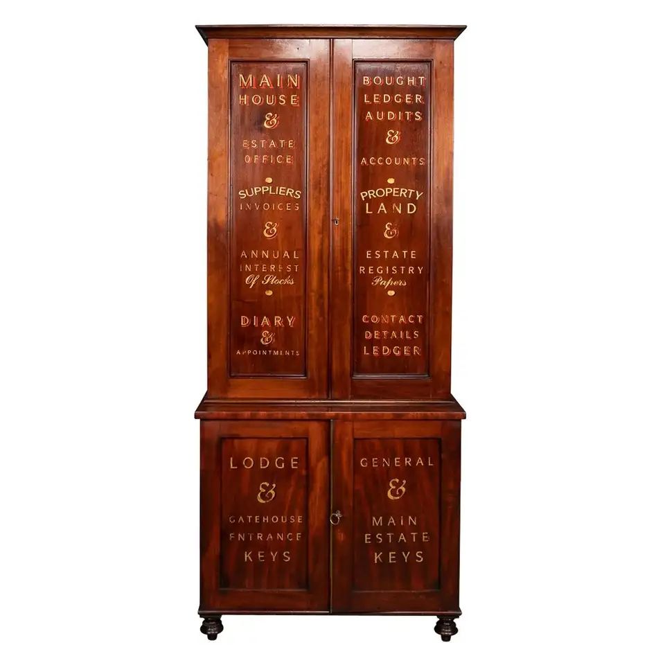 19th Century English Mahogany Estate Office Cabinet, c.1890 | 1stDibs