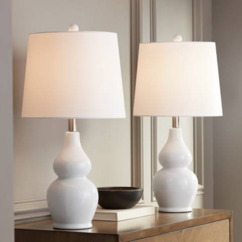Jane White Ceramic Double Gourd Table Lamp Set of 2 | LampsPlus.com