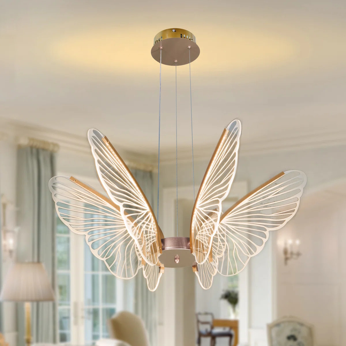 Modern Ceiling Light, 3 Color Led Change Butterfly Chandelier,metal Acrylic Flush Mount Pendant L... | Wayfair North America