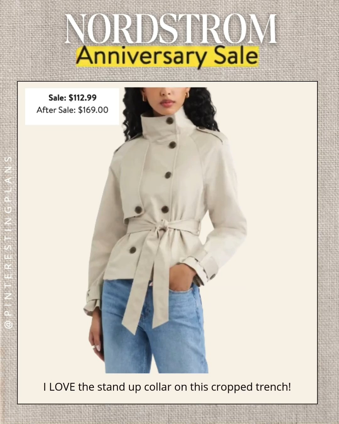 I LOVE the stand up collar on this cropped trench! 

Nsale
Nordstrom Anniversary Sale

#LTKootd #LTKSeasonal #LTKSaleAlert