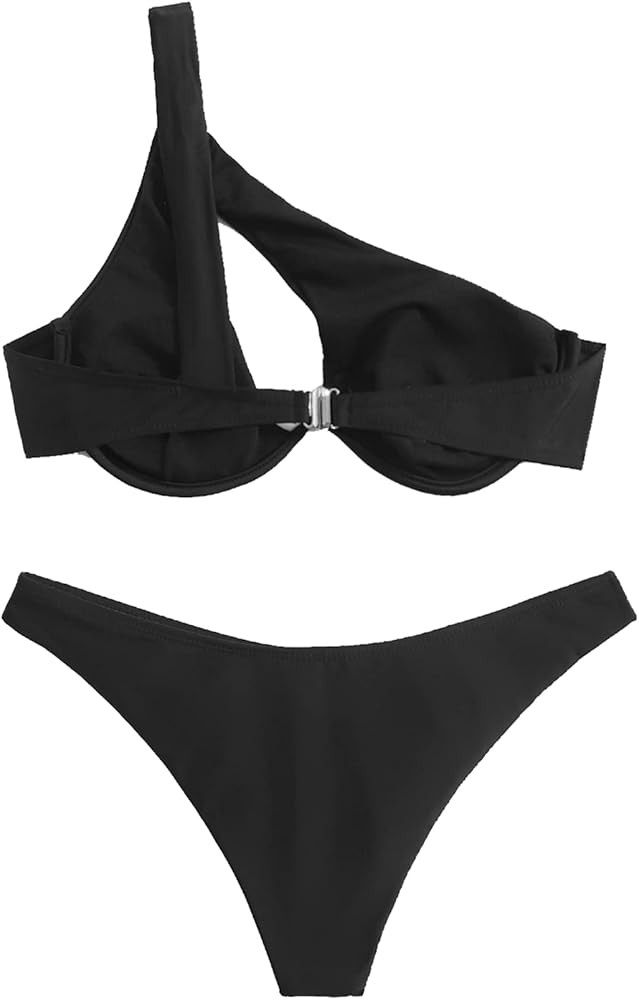 SheIn Women's Cutout One Shoulder Bikini Swimsuit Set Padded Two Piece Swimsuits Bathing Suit | Amazon (US)