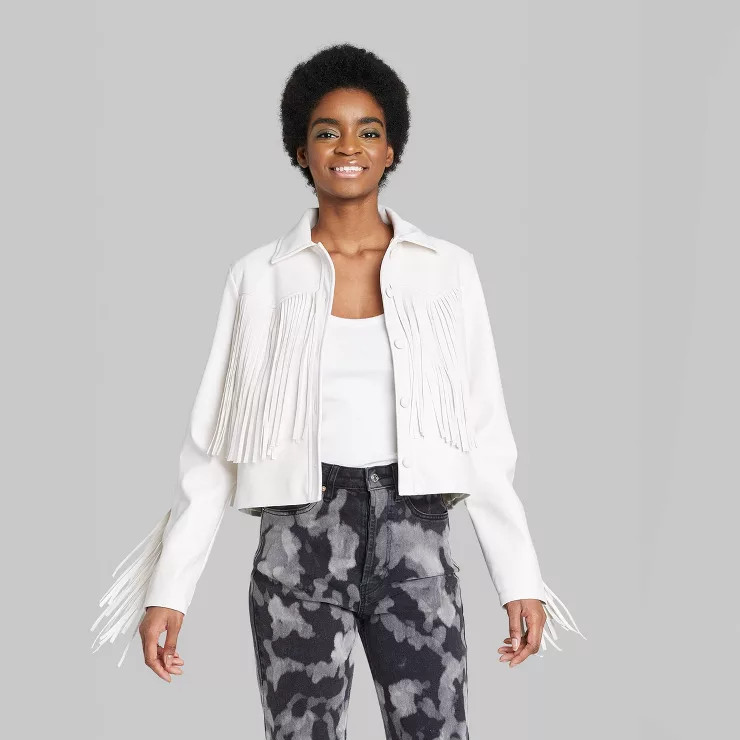 Women's Fringe Cropped Faux Leather Jacket - Wild Fable™ | Target