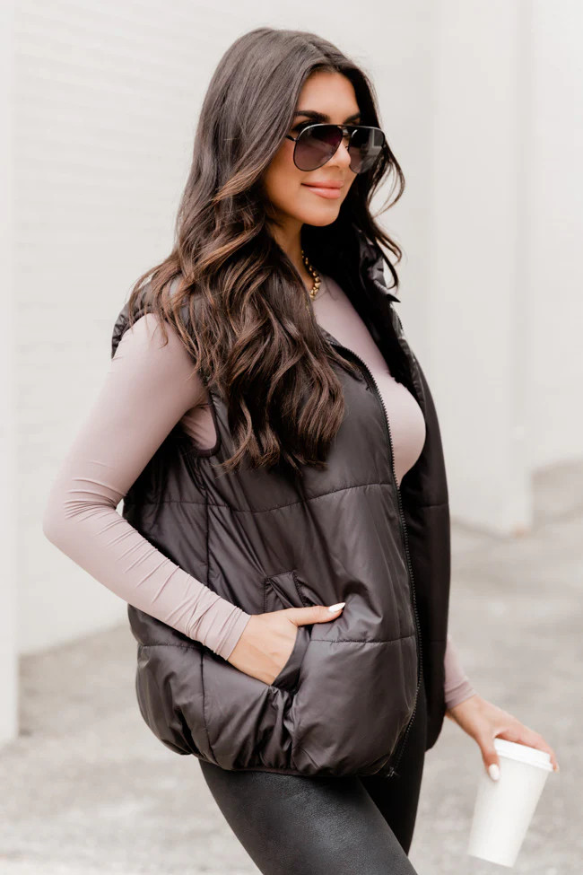 My Eyes On You Black Oversized Puffer Vest | Pink Lily