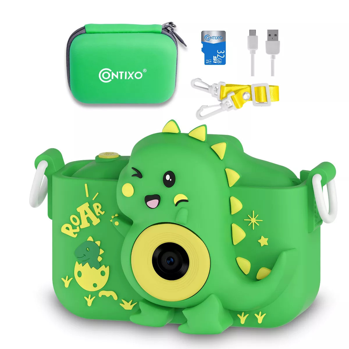 Contixo Kids Digital Camera, 1080p HD, Dual Lens, 4x Zoom, Games, Ages 3-8 - Green Dinosaur | Target
