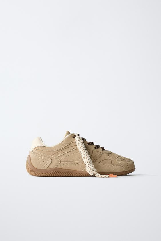 LEATHER LACE-UP SNEAKERS | Zara US