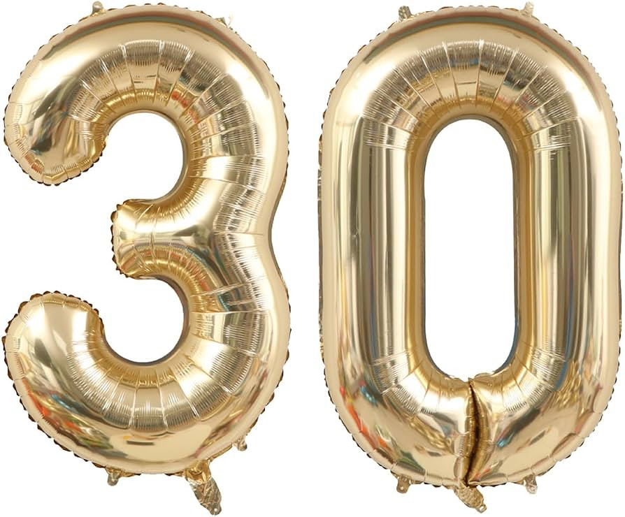 40 Inch Light Gold 30 Number Balloons White Gold Giant 30 Foil Mylar Helium Large Digital Balloon... | Amazon (US)