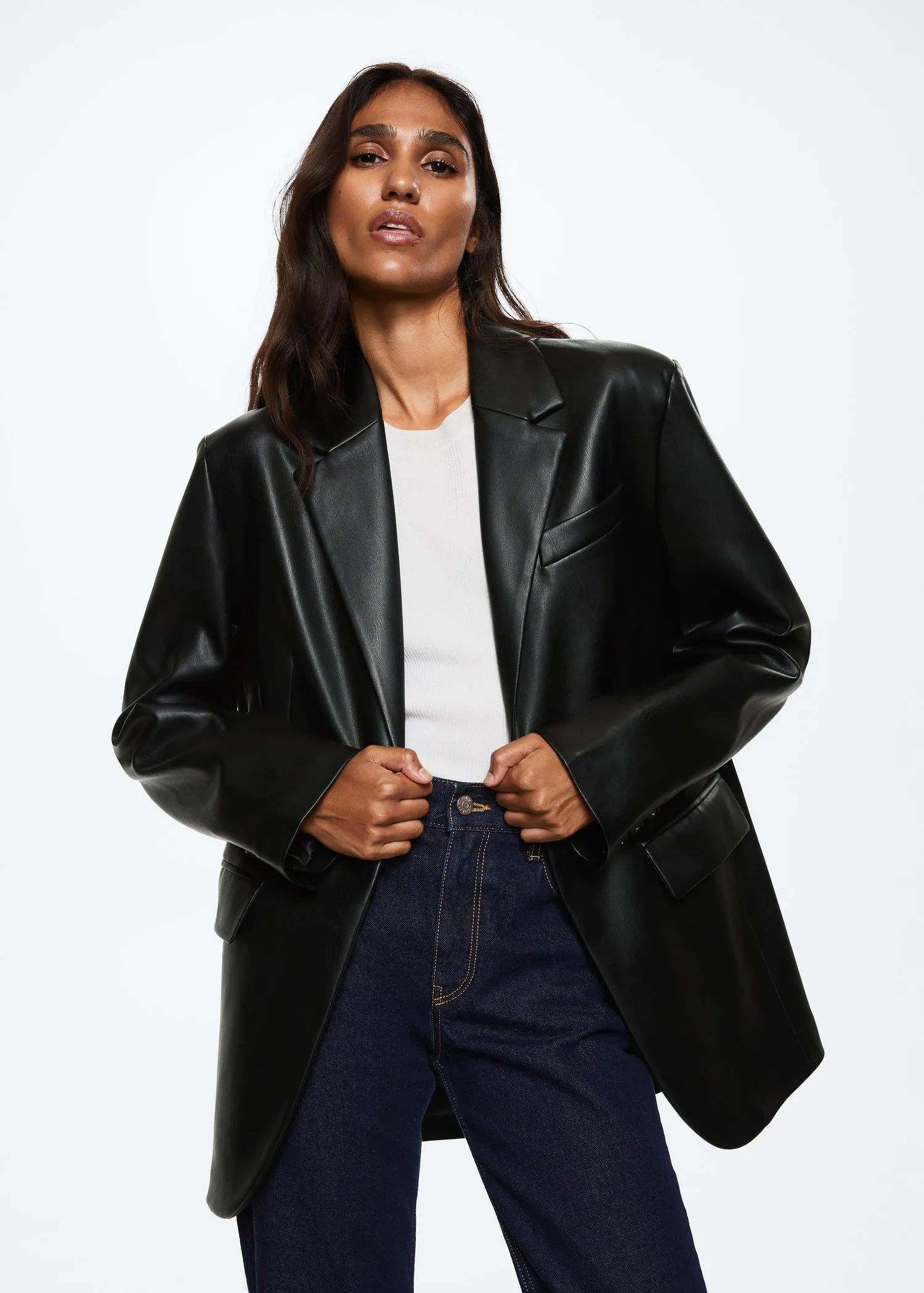 Faux leather oversize blazer -  Women | Mango USA | MANGO (US)