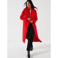 V by Very Longline Db Coat - Red, Red, Size 18, Women | Very (UK)