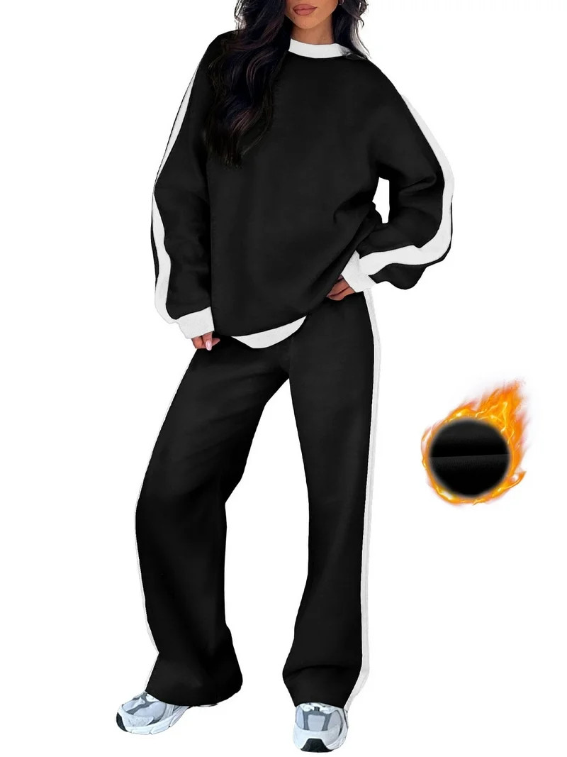 SHEWIN Womens Sweatsuits 2 Piece Set Fleece Lined Outfits Crew Neck Colorblock Long Sleeve Sweats... | Walmart (US)