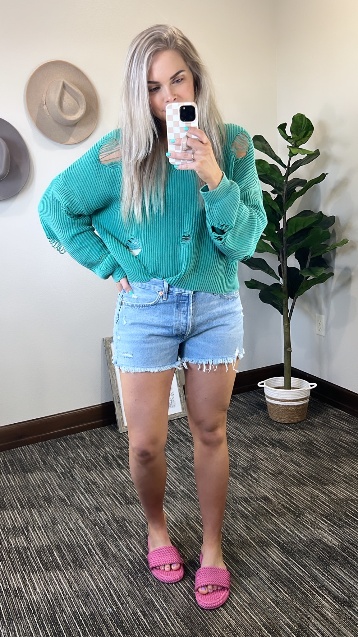 Large top. Go up 1 from your traditional jean size, wearing 29. Went up 1/2 in slides 

#LTKfindsunder100 #LTKSeasonal #LTKstyletip