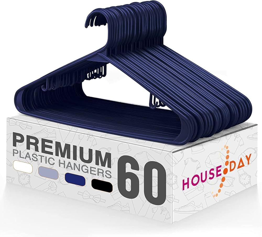 HOUSE DAY Clothes Hangers 60 Pack, Heavy Duty Plastic Hangers, Sturdy and Durable Dress Hangers S... | Amazon (US)
