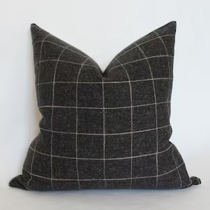Black Plaid Pillow, Modern Minimalist Pillow, Charcoal Throw Pillow 18x18, Geometric Pillow Cover... | Etsy (US)