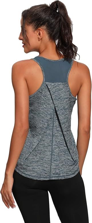 Aeuui Workout Tops for Women Mesh Racerback Tank Yoga Shirts Gym Clothes | Amazon (US)