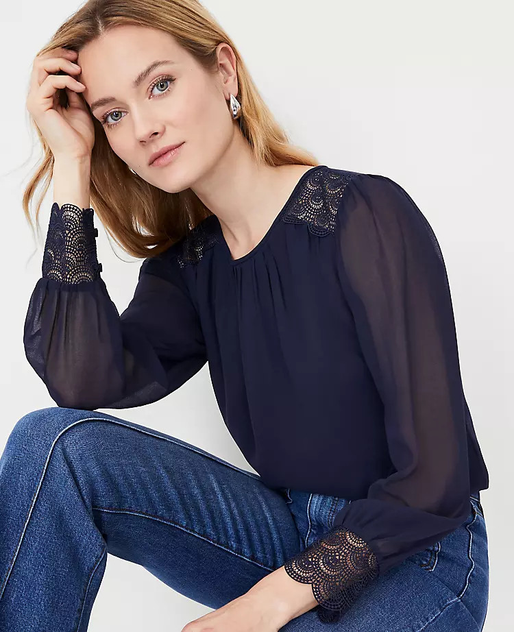 Lace Trim Inset Blouse | Ann Taylor (US)
