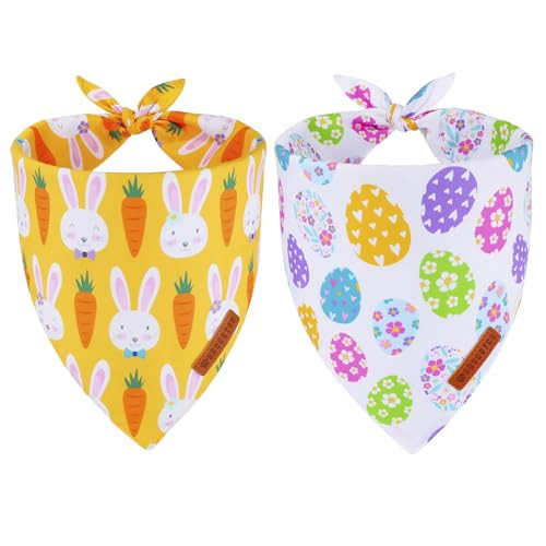 ADOGGYGO Easter Dog Bandana, Egg Rabbit Carrot Pet Scarf, Premium Durable Fabric, White Orange Easter Bandanas for Small Dogs Pets (Small) | Amazon (US)