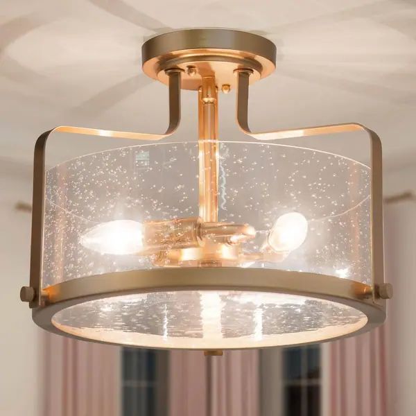 Modern Farmhouse 4-Light Glass Semi-flush Mount Drum Ceiling Light - Bed Bath & Beyond - 28150898 | Bed Bath & Beyond