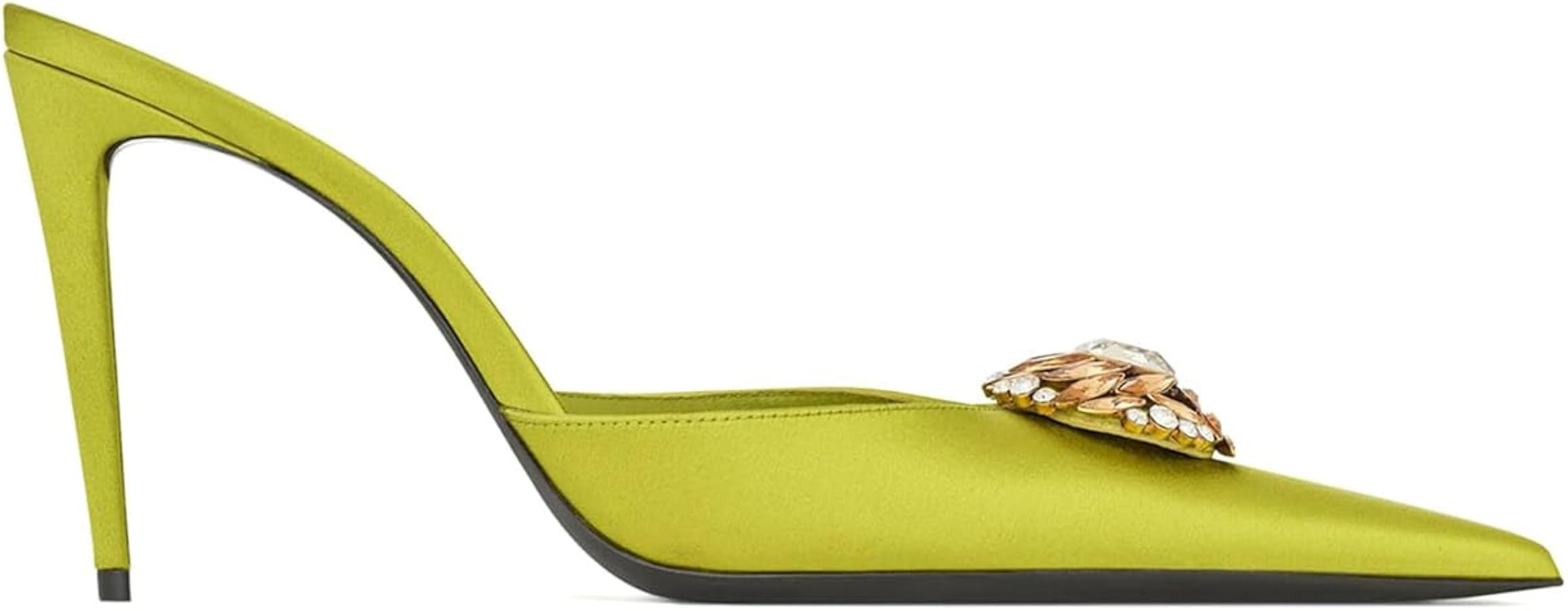 Satin Mule Heels for Women Pointed Toe Stiletto Heels Rhinestones Slip on Party Proms Pumps | Amazon (US)
