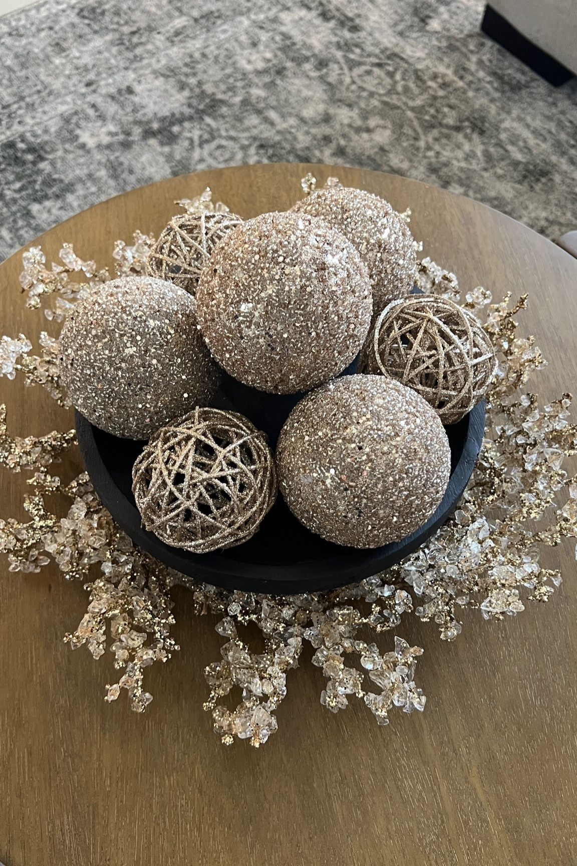 Easy styling for my coffee table! Love these glittered ornaments! I placed this in a wreath from Home Goods! 

#LTKHoliday #LTKSeasonal