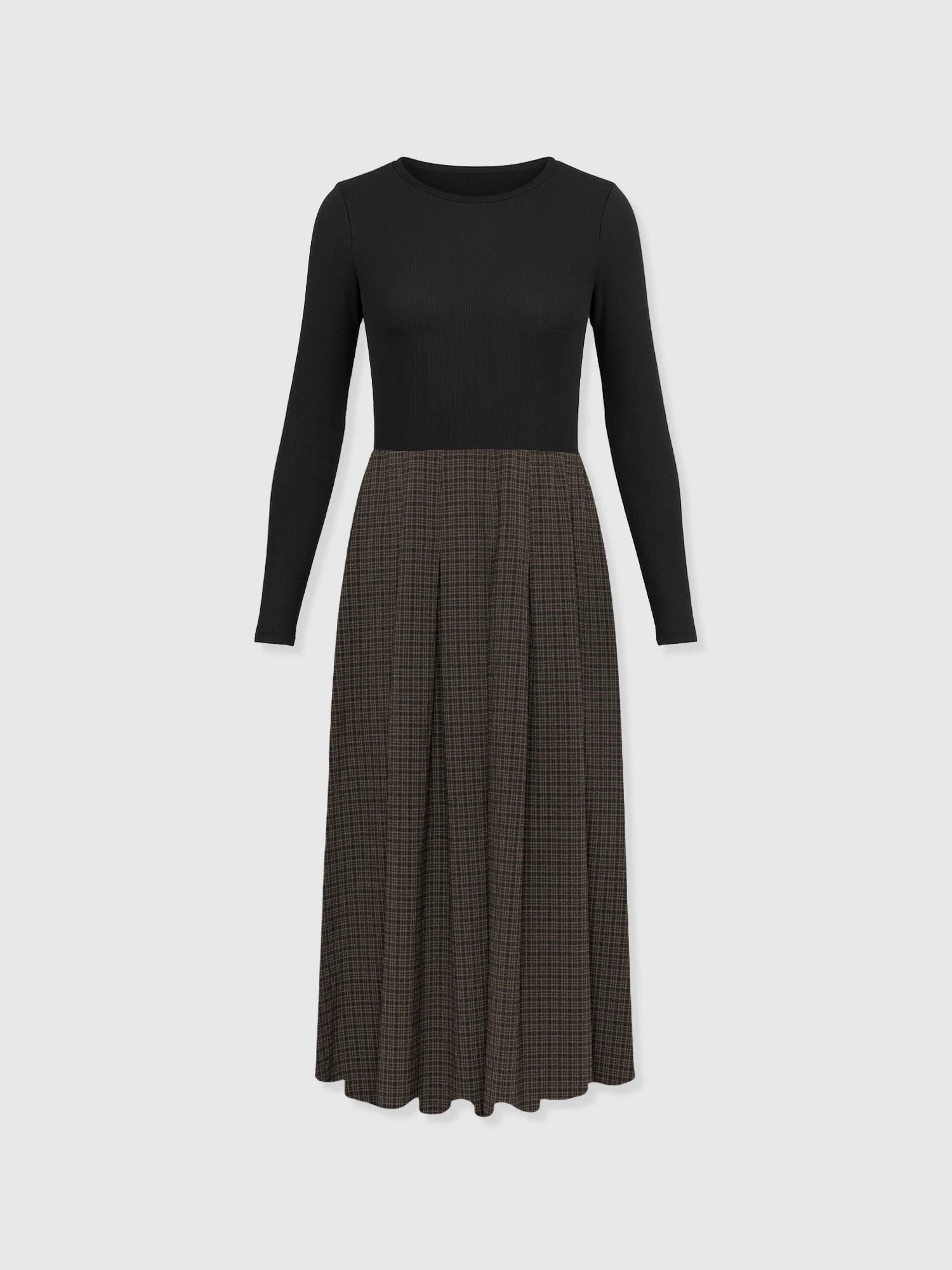 Renee Contrast Long Sleeve Dress - Brown Check | Saint + Sofia
