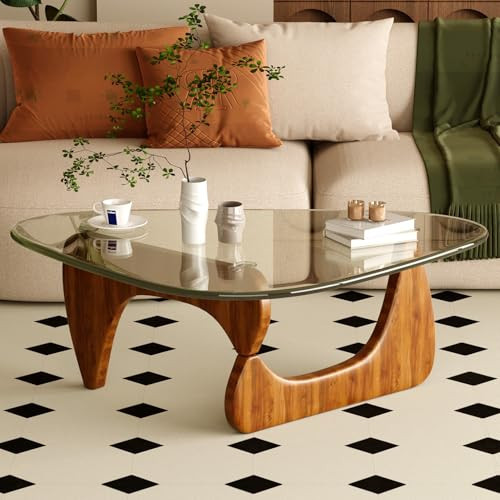 JCAJCA Coffee Table for Living Room Mid Century Modern Center Table with Glass Top, Walnut Transparent | Amazon (US)