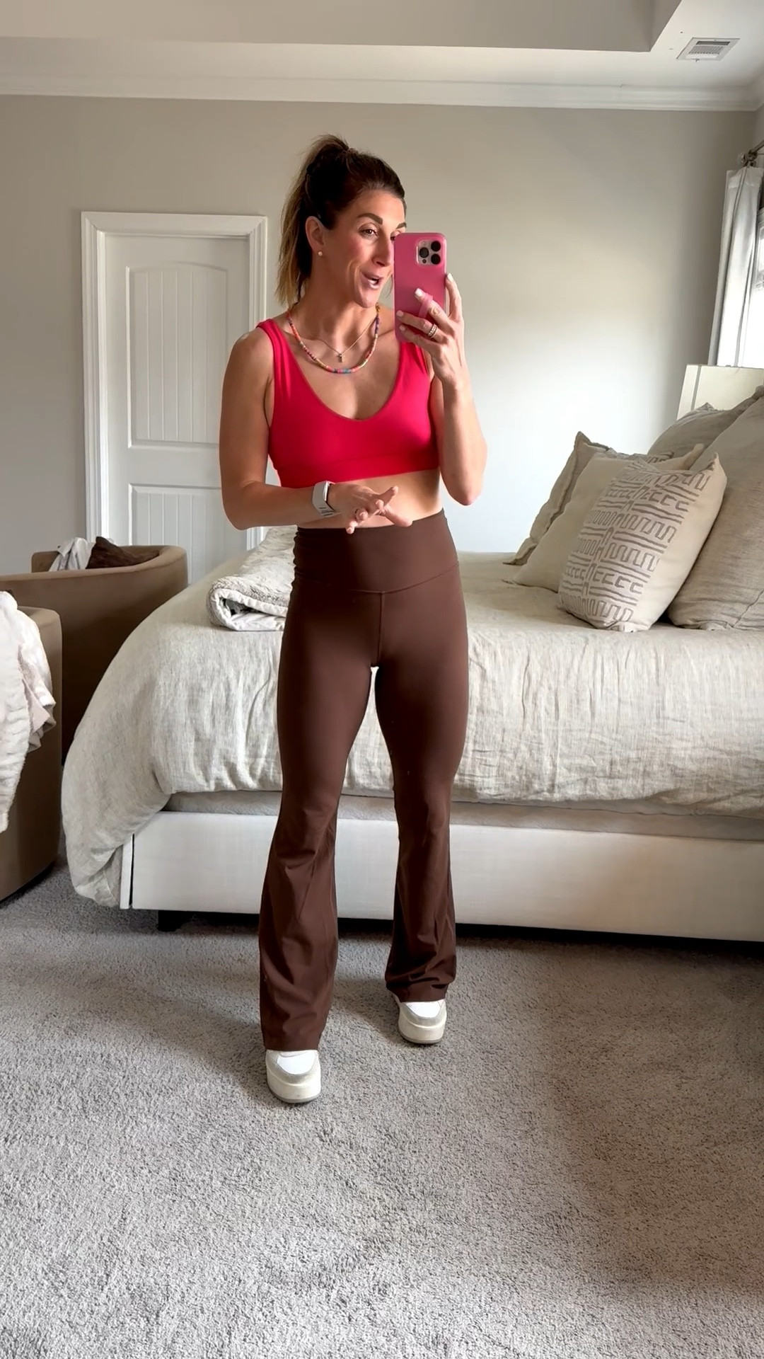 Loving this new Feathertech Studio sports Bra from P’Tula! It’s buttery soft. No padding but the band underneath is super supportive and this would be easy to pull down for nursing active mamas too! Color is Hot Hibiscus  TTS-wearing a medium. 

Pants are Lululemon Nulu Groove pants. TTS-6
Shoes p448. TTS-38
Necklaces are Allie + Bess & Electric Picks 

Active | fitness | p’tula | Lululemon | top | sports bra | nylon | athletic | material | yoga | CrossFit | fit | mama | athleisure | athlete | running | Pilates | workout brands | buttery soft | daily | moms type | goals 

#LTKmomlife #LTKActive #LTKfitnessgoals