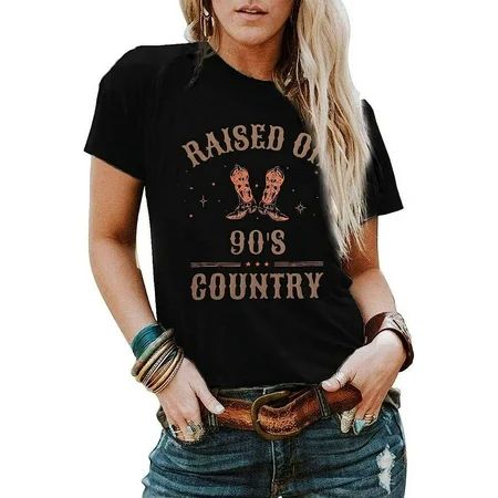 Raised on 90s Country Shirt Womens Vintage Cowgirl T-Shirt Concert Outfits Casual Country Music G... | Walmart (US)