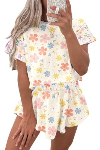 Melliflo 2 Piece Sets Outfits for Women Crewneck Short Sleeve Cropped Tee and Ruffle High Waist Skort Set 2025 Summer | Amazon (US)