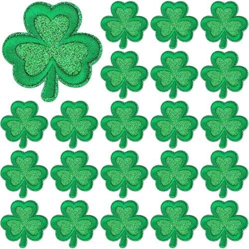 30pcs Glitter Shamrock Iron on Patches St. Patrick's Day Clothing Embroidered Green Three Leaf Shamrock Sew on Patches Applique Repair Patch DIY Crafts for Clothing Jacket Jeans Pants Dress Backpack | Amazon (US)