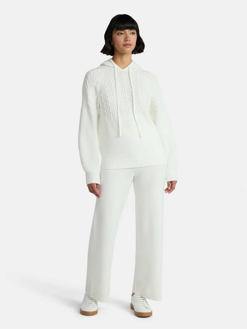 Time and Tru Women's Cable Knit Hoodie Sweater and Pants Set, 2-Piece, Sizes XS-XXXL | Walmart (US)