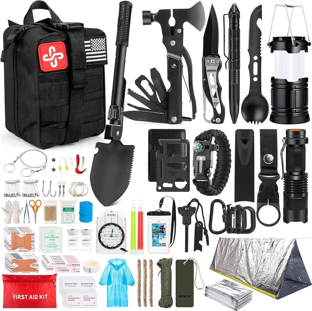 Survival Kit, 250Pcs Survival Gear First Aid Kit with Molle System Compatible Bag and Emergency T... | Amazon (US)