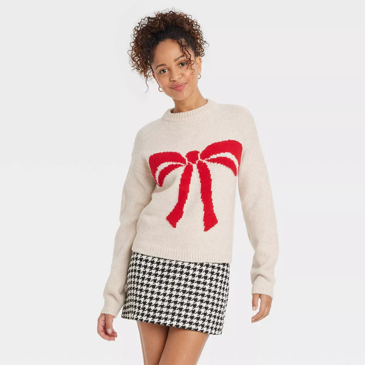 Women's Holiday Crewneck Pullover Sweater - A New Day™ Oatmeal Bow M | Target