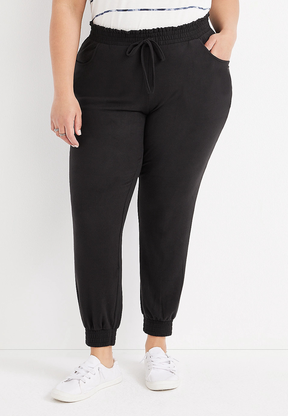 Plus Size Lakeside Super Soft Smocked Black Jogger | Maurices