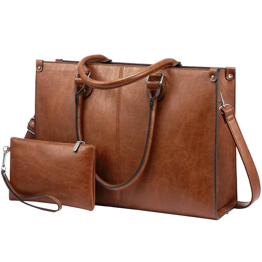 LOVEVOOK Laptop Tote Bag for Women, 15.6 Inch Large Capacity Vintage Leather Work Computer Bag, B... | Amazon (US)