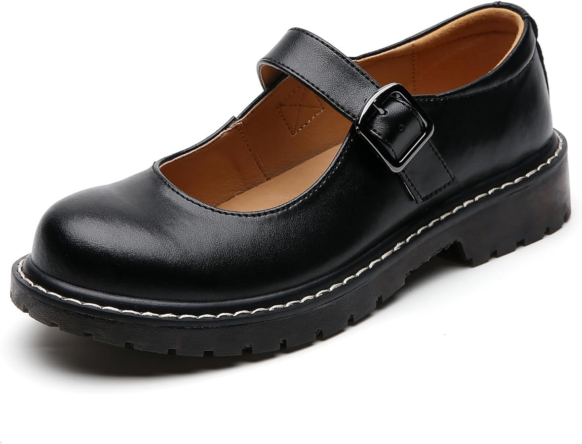 XMM Mary Jane Shoes Women Oxford Shoes Leather Round Toe Flats Non-Slip Ankle Buckle Strap Comfor... | Amazon (US)