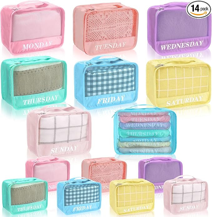 Days of Week Packing Cubes Weekly Organizer Travel Storage Bag School Clothes for Kids Summer Cam... | Amazon (US)