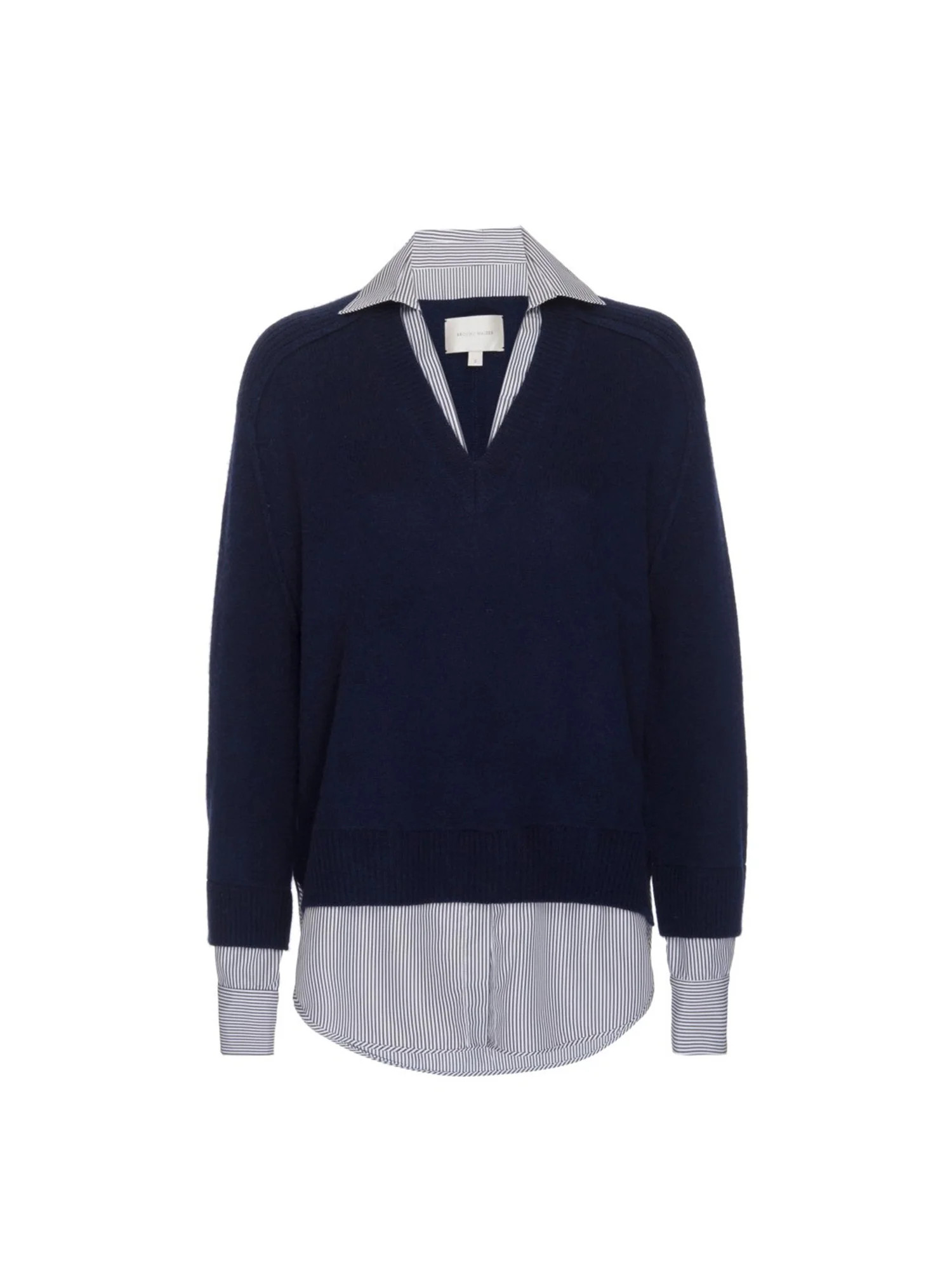 Women's V-Neck Layered Pullover in Hunter Green with White | Brochu Walker | Brochu Walker