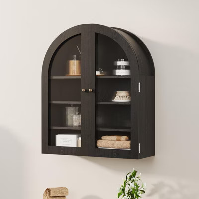 Arched Wall Cabinet, Small Wall-Mounted Bathroom Medicine Cabinet with Acrylic Doors & Adjustable Shelves, Space-Saving Black | Target
