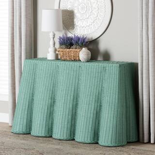 bali & pari Palm 54.3 in. Seafoam Green Rectangle Scalloped Wicker Rattan Console Table 252-14103... | The Home Depot