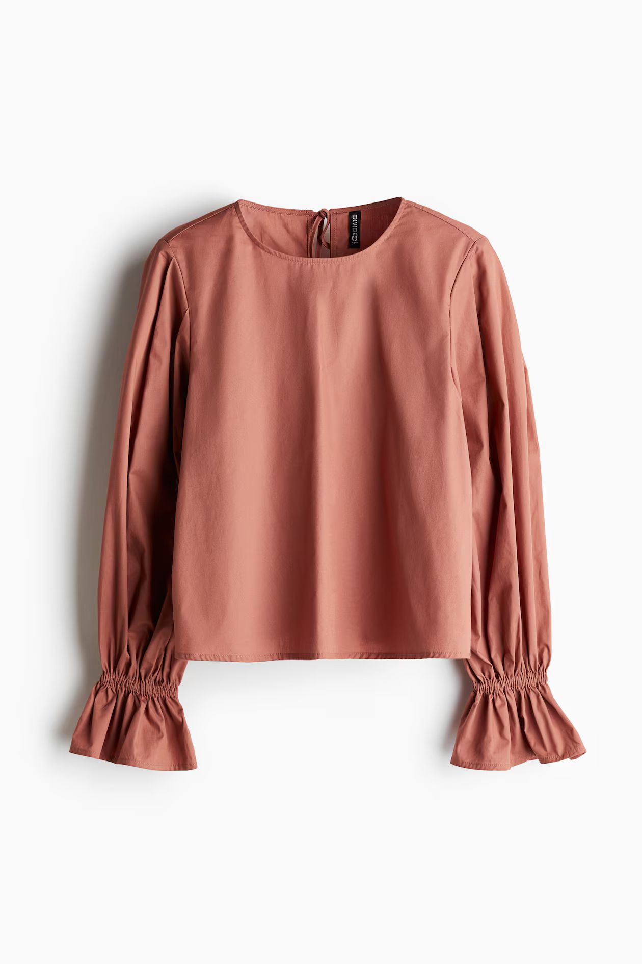 Tie-Detail Cotton Blouse - Round Neck - Long sleeve - Red - Ladies | H&M US | H&M (US + CA)