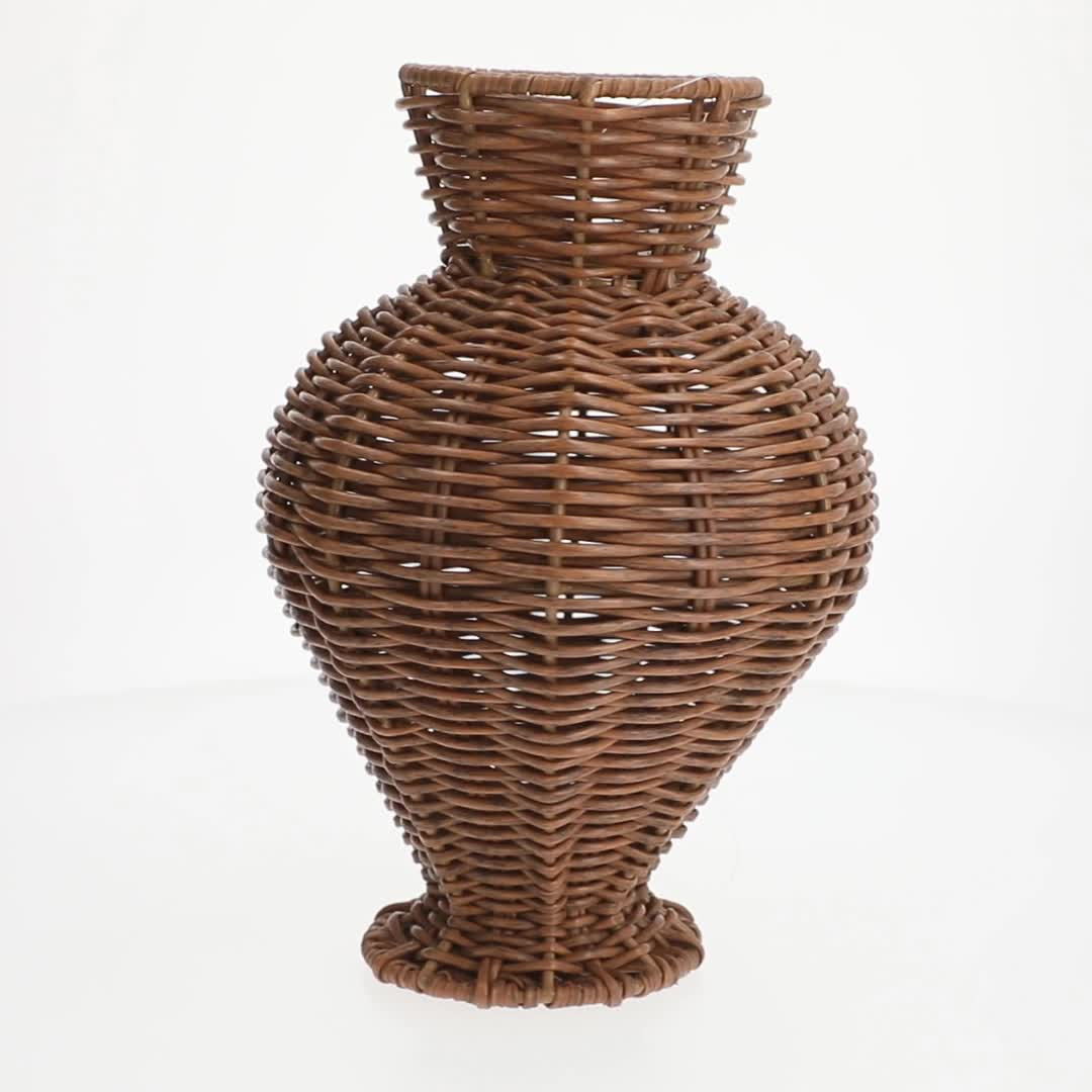 Better Homes & Gardens Woven Faux Rattan Indoor Vase, 10", Brown | Walmart (US)
