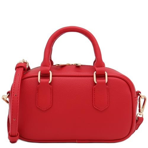 FashionPuzzle Mini PU Leather Satchel Purse Top Handle Crossbody Bag (Red) | Amazon (US)