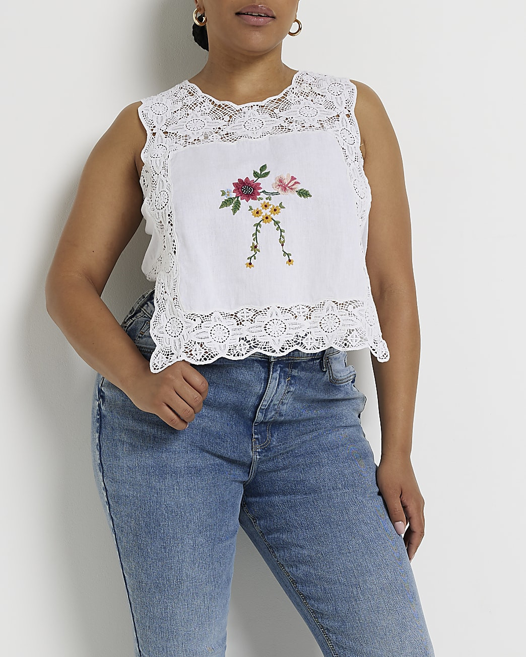 Plus White floral embroidered top | River Island (UK & IE)