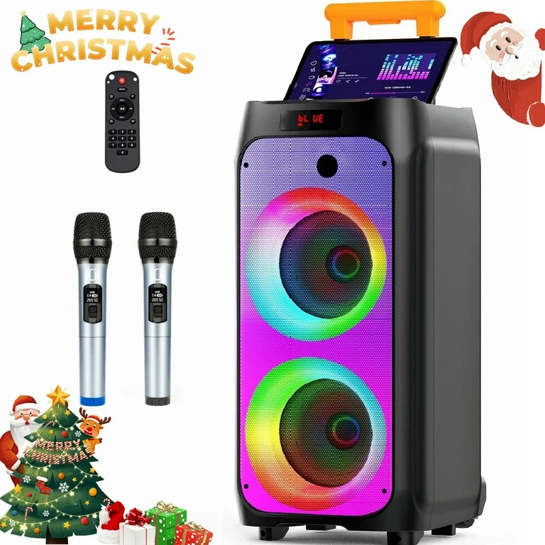 JYX Karaoke Machine with 2 Microphones, 500W Large Bluetooth Speaker with Wheels, Dazzling Party ... | Walmart (US)