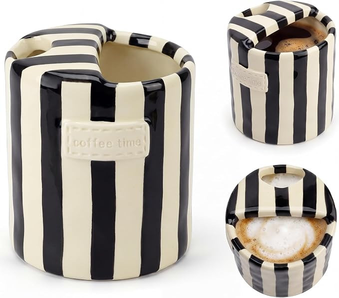 10oz Ceramic Coffee Mug with Sip Hole, Striped Espresso Cups for Hot & Cold Drinks and Microwave ... | Amazon (US)