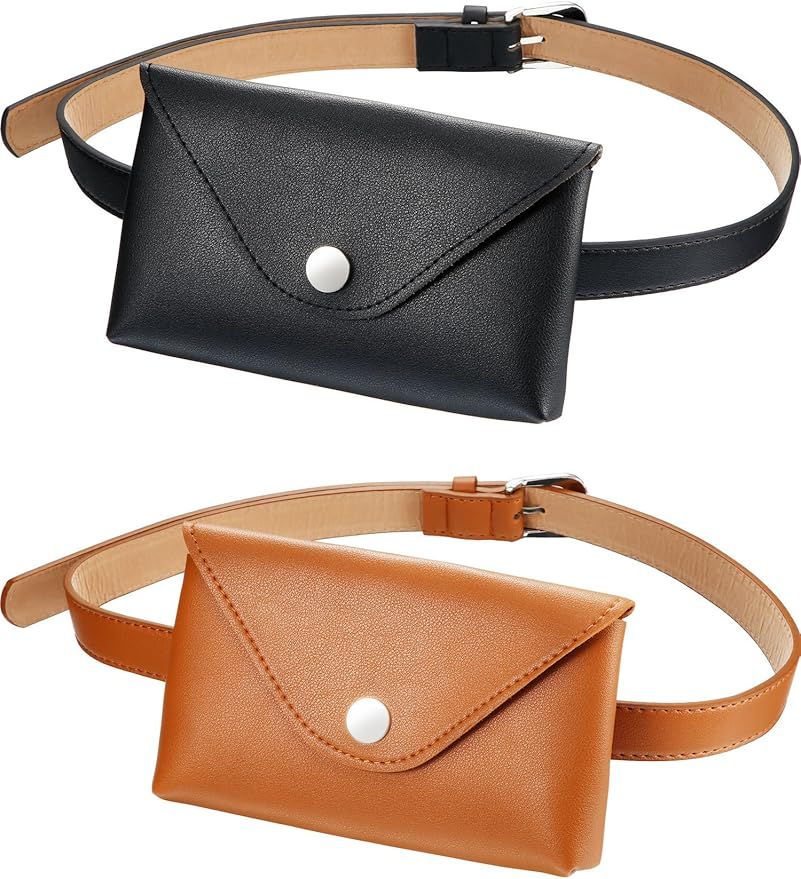 2 Pieces Women's Leather Belt Fanny Pack with Removable Belt Fashion Waist Pouch Belt Bags | Amazon (US)